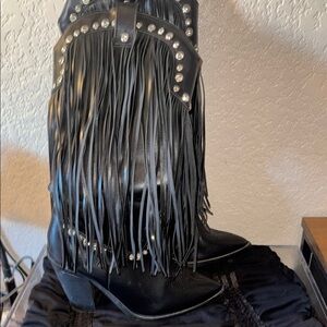 Black Fringe Western Boots